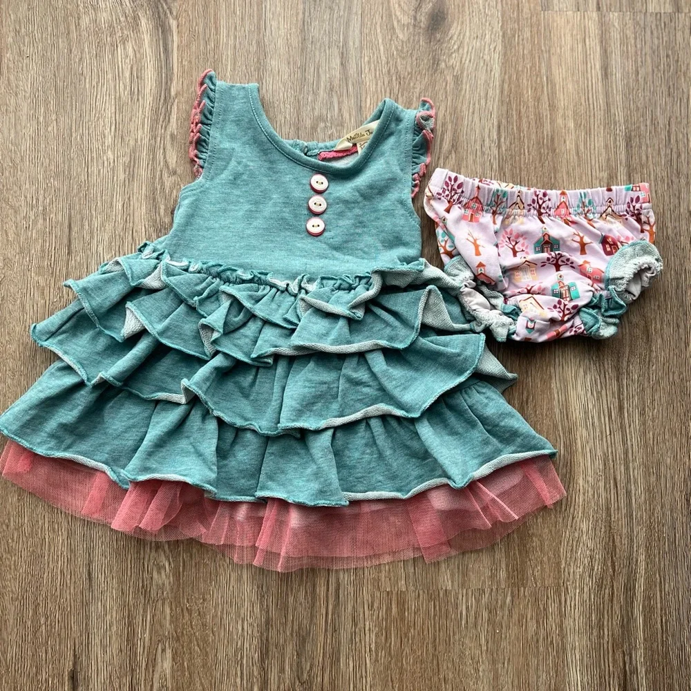 Matilda Jane Teal and Pink Ruffle Diaper Cover Set